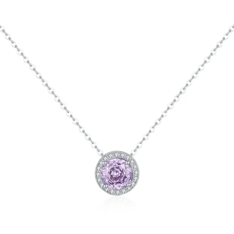 925 Sterling Silver Rose Cut Violet Zirconia Necklace 80200364