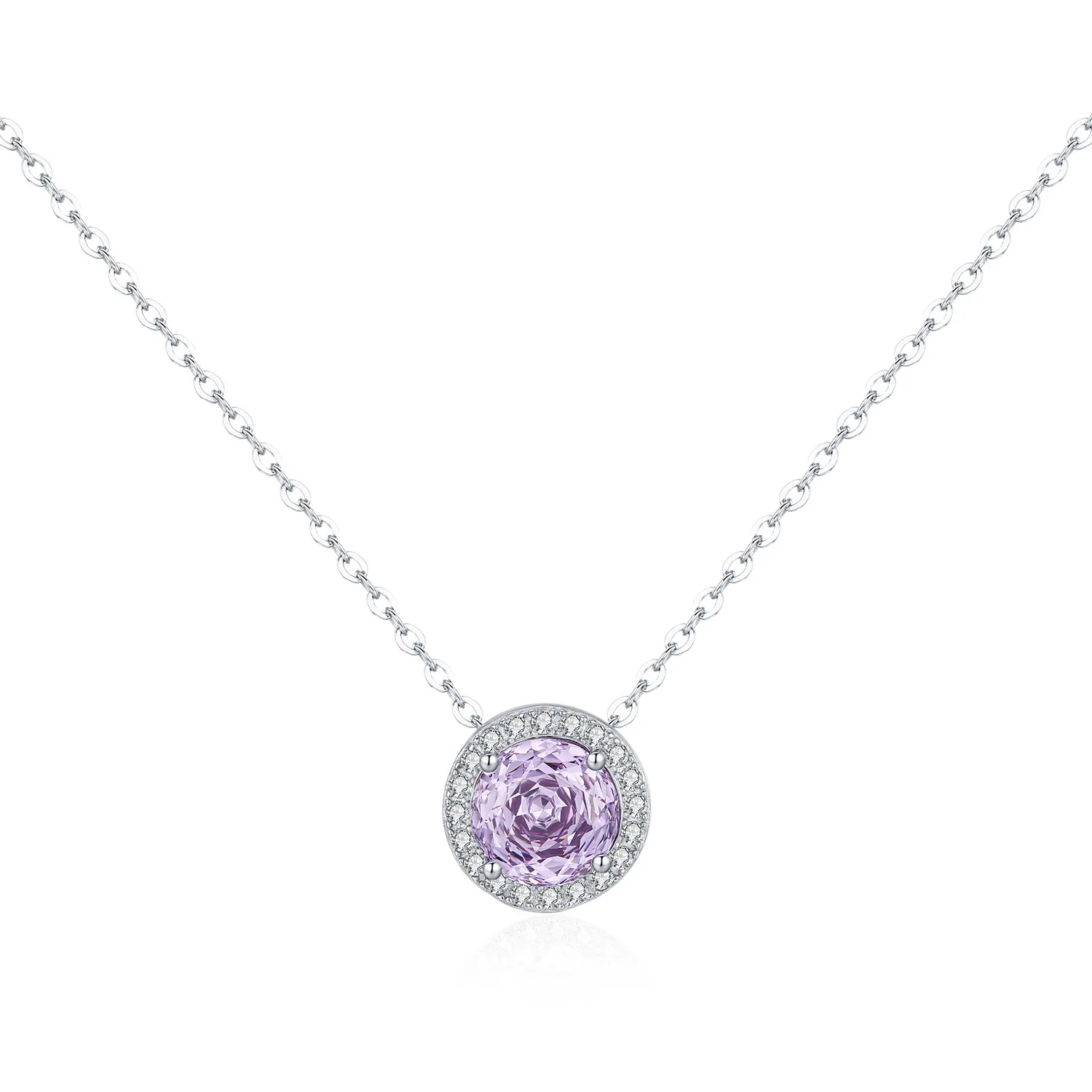 925 Sterling Silver Rose Cut Violet Zirconia Necklace 80200364