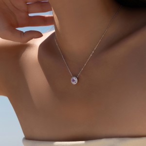 925 Sterling Silver Rose Cut Violet Zirconia Necklace 80200364