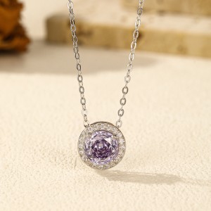 925 Sterling Silver Rose Cut Violet Zirconia Necklace 80200364