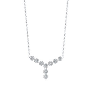 925 Sterling Silver Zirconia Flowers Necklace 80200365