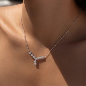 925 Sterling Silver Zirconia Flowers Necklace 80200365