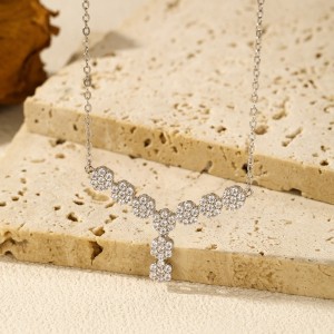 925 Sterling Silver Zirconia Flowers Necklace 80200365