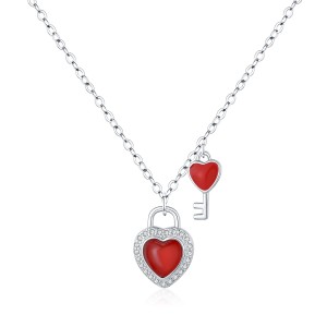 S925 Imitation Garnet Heart Key Necklace 80200368