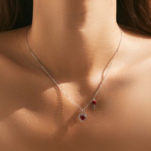 S925 Imitation Garnet Heart Key Necklace 80200368