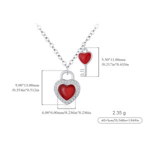 S925 Imitation Garnet Heart Key Necklace 80200368