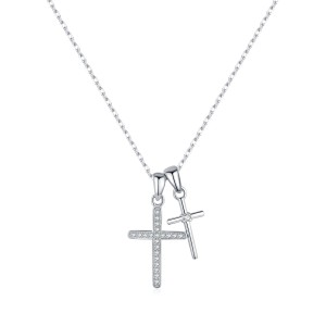 S925 Zirconia Double Cross Pendant Necklace 80200374