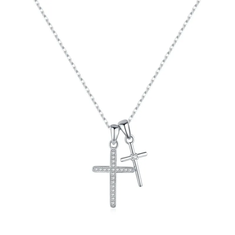 S925 Zirconia Double Cross Pendant Necklace 80200374