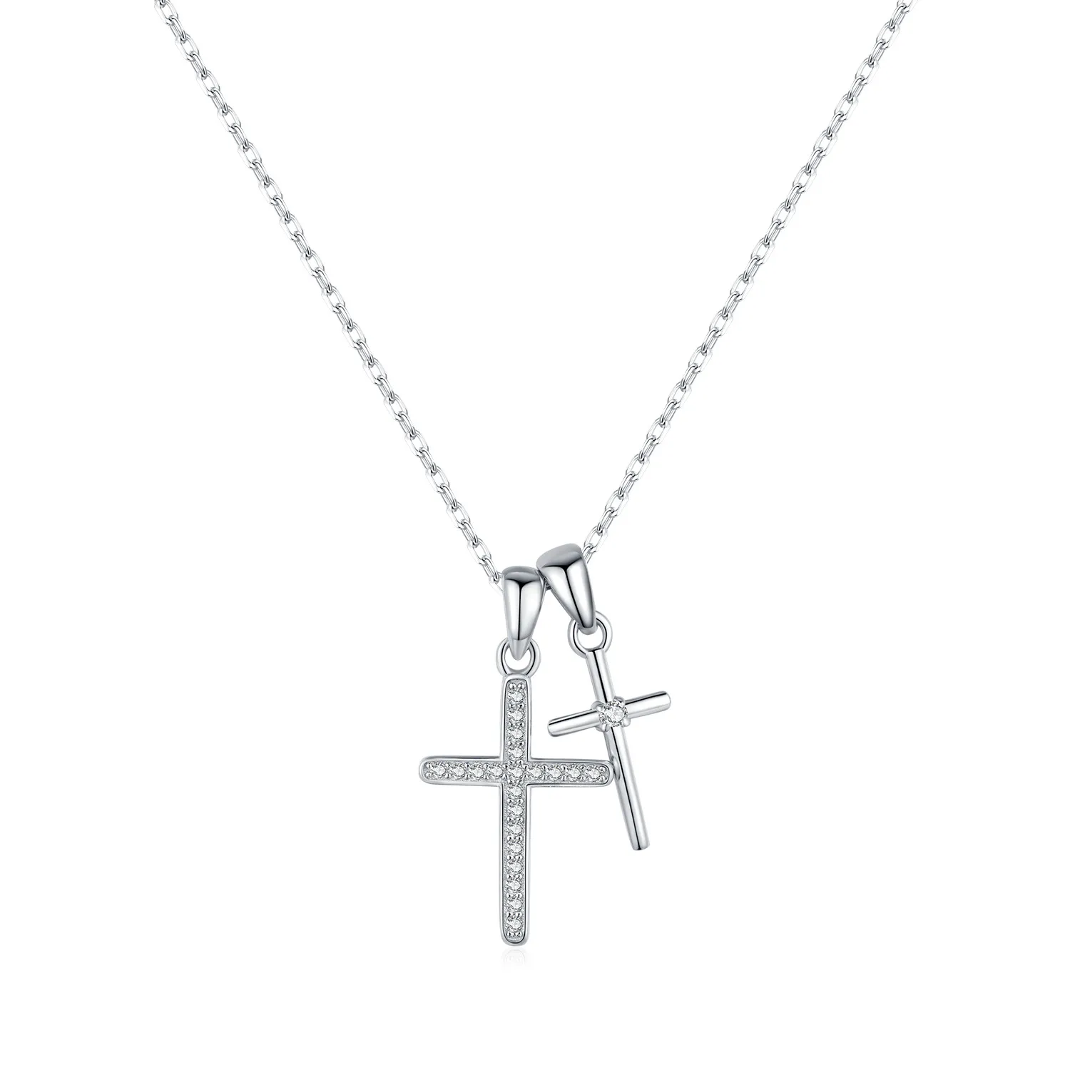 S925 Zirconia Double Cross Pendant Necklace 80200374