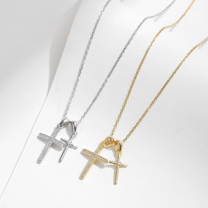 S925 Zirconia Double Cross Pendant Necklace 80200374