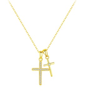 S925 Zirconia Double Cross Pendant Necklace 80200374