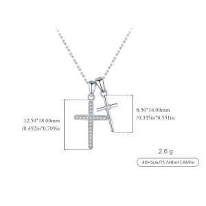 S925 Zirconia Double Cross Pendant Necklace 80200374