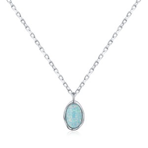 S925 Vintage Irregular Opal Pendant Necklace 80200377