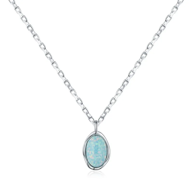 S925 Vintage Irregular Opal Pendant Necklace 80200377