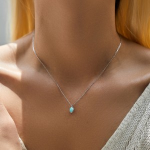 S925 Vintage Irregular Opal Pendant Necklace 80200377