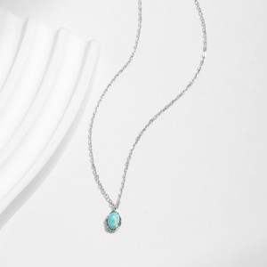 S925 Vintage Irregular Opal Pendant Necklace 80200377