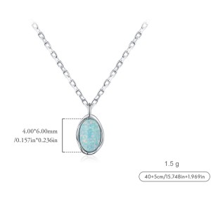 S925 Vintage Irregular Opal Pendant Necklace 80200377
