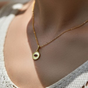 S925 Vintage Round Pendant Zirconia Necklace 80200379