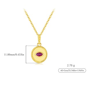 S925 Vintage Round Pendant Zirconia Necklace 80200379