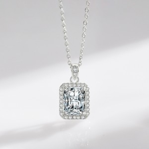 925 Sterling Silver Simulated Rectangle Zirconia Necklace 80200381