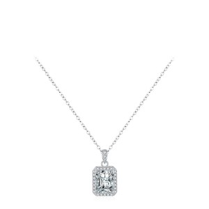 925 Sterling Silver Simulated Rectangle Zirconia Necklace 80200381