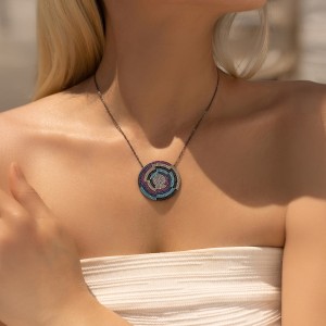 925 Sterling Silver Zirconia Shield Statement Statement Necklace 80200382