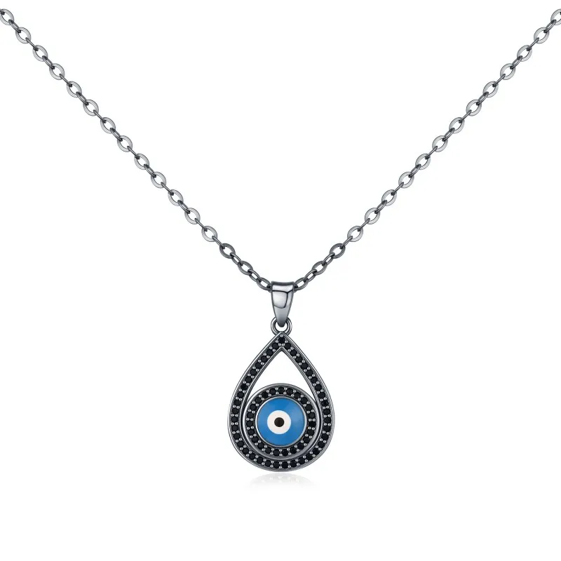 925 Sterling Silver Black Zirconia Evil Eye Statement Necklace 80200383