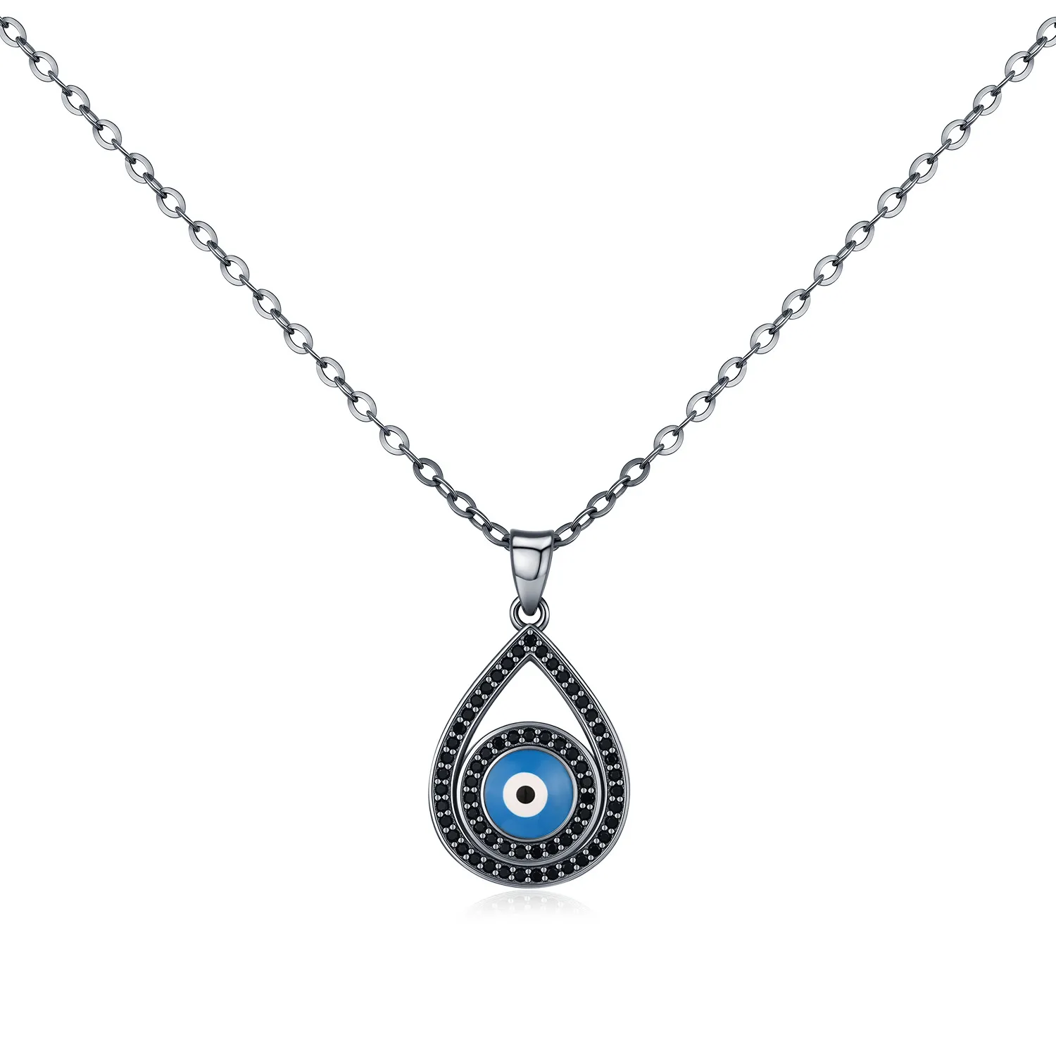 925 Sterling Silver Black Zirconia Evil Eye Statement Necklace 80200383
