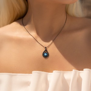 925 Sterling Silver Black Zirconia Evil Eye Statement Necklace 80200383