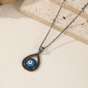 925 Sterling Silver Black Zirconia Evil Eye Statement Necklace 80200383