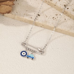925 Sterling Silver Clip Pin Eye Car Statement Necklace 80200385