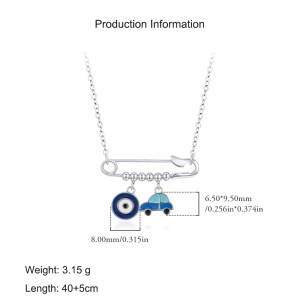 925 Sterling Silver Clip Pin Eye Car Statement Necklace 80200385