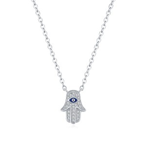 925 Sterling Silver Zirconia Hand Guardian Eye Necklace 80200386