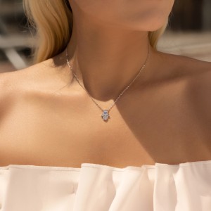 925 Sterling Silver Zirconia Hand Guardian Eye Necklace 80200386