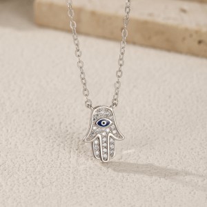 925 Sterling Silver Zirconia Hand Guardian Eye Necklace 80200386