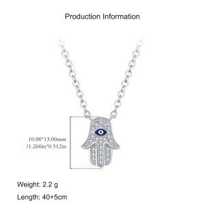 925 Sterling Silver Zirconia Hand Guardian Eye Necklace 80200386