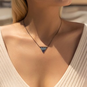 925 Sterling Silver Zirconia Triangle Statement Necklace 80200387