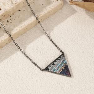 925 Sterling Silver Zirconia Triangle Statement Necklace 80200387