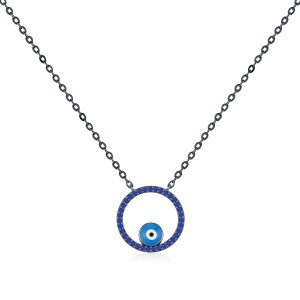 925 Sterling Silver Blue Cute Eye Statement Necklace 80200388