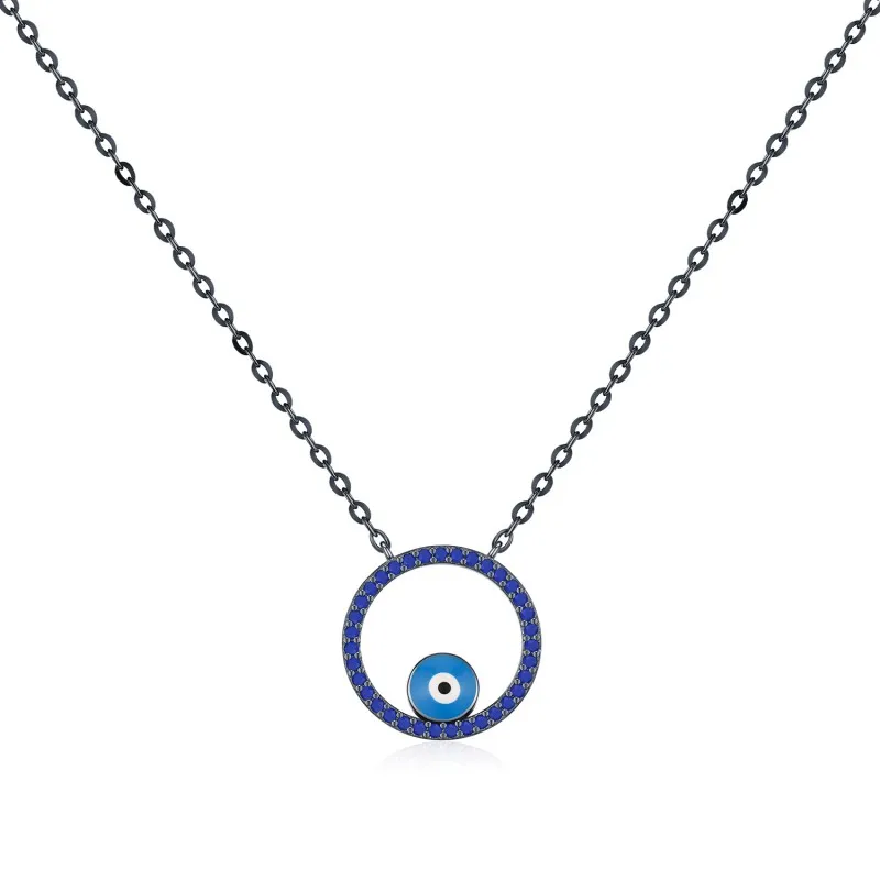 925 Sterling Silver Blue Cute Eye Statement Necklace 80200388