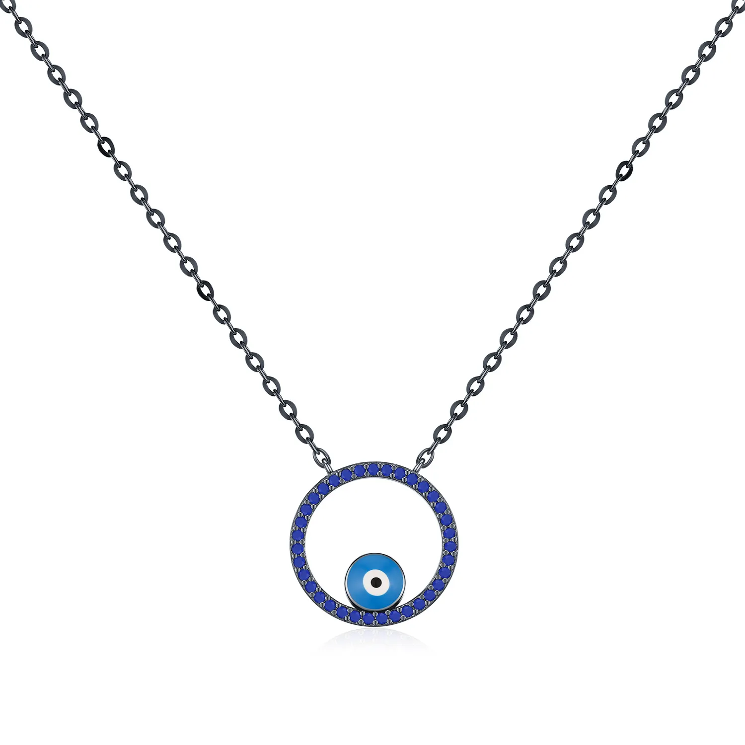 925 Sterling Silver Blue Cute Eye Statement Necklace 80200388