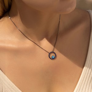 925 Sterling Silver Blue Cute Eye Statement Necklace 80200388