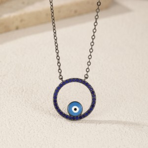 925 Sterling Silver Blue Cute Eye Statement Necklace 80200388