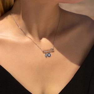 925 Sterling Silver Clip Pin Eye Hand Statement Necklace 80200389