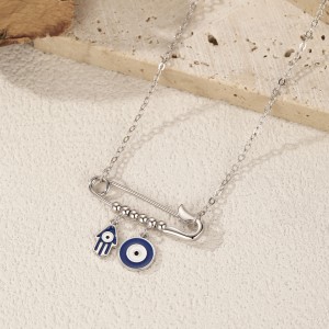 925 Sterling Silver Clip Pin Eye Hand Statement Necklace 80200389
