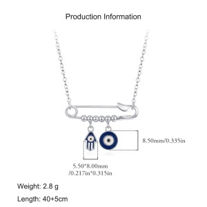 925 Sterling Silver Clip Pin Eye Hand Statement Necklace 80200389