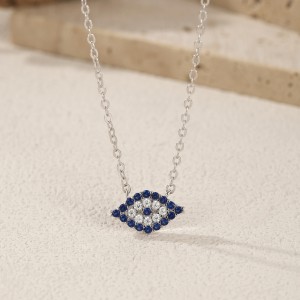 925 Sterling Silver Blue Eye Zirconia Statement Necklace 80200390