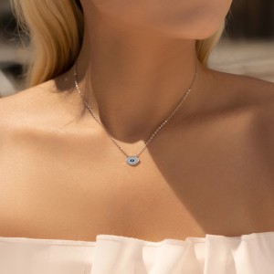925 Sterling Silver Zirconia Eye Statement Necklace 80200392