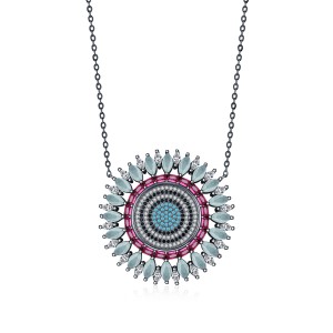 925 Sterling Silver Zirconia Bohemia Statement Necklace 80200393