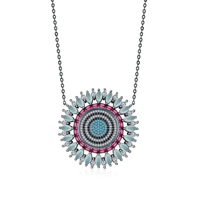 925 Sterling Silver Zirconia Bohemia Statement Necklace 80200393